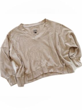 Aerie Sweatshirt Womens XS Beige Big Hug Waffle Knit Oversized